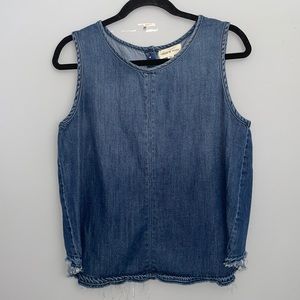 Cloth & Stone  stone denim tank hi-Lo frayed trim back button detail